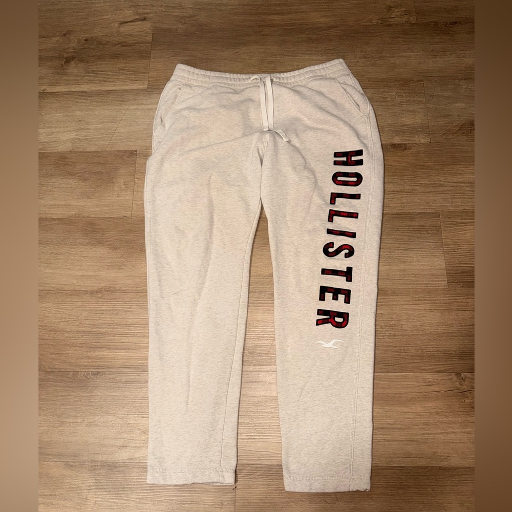 Hollister Light Tan Joggers with Bold Black Lettering